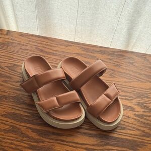 Brown Leather Slide Sandals